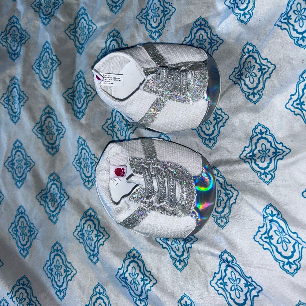 Build-A-Bear Glittery Silver and White Shoes